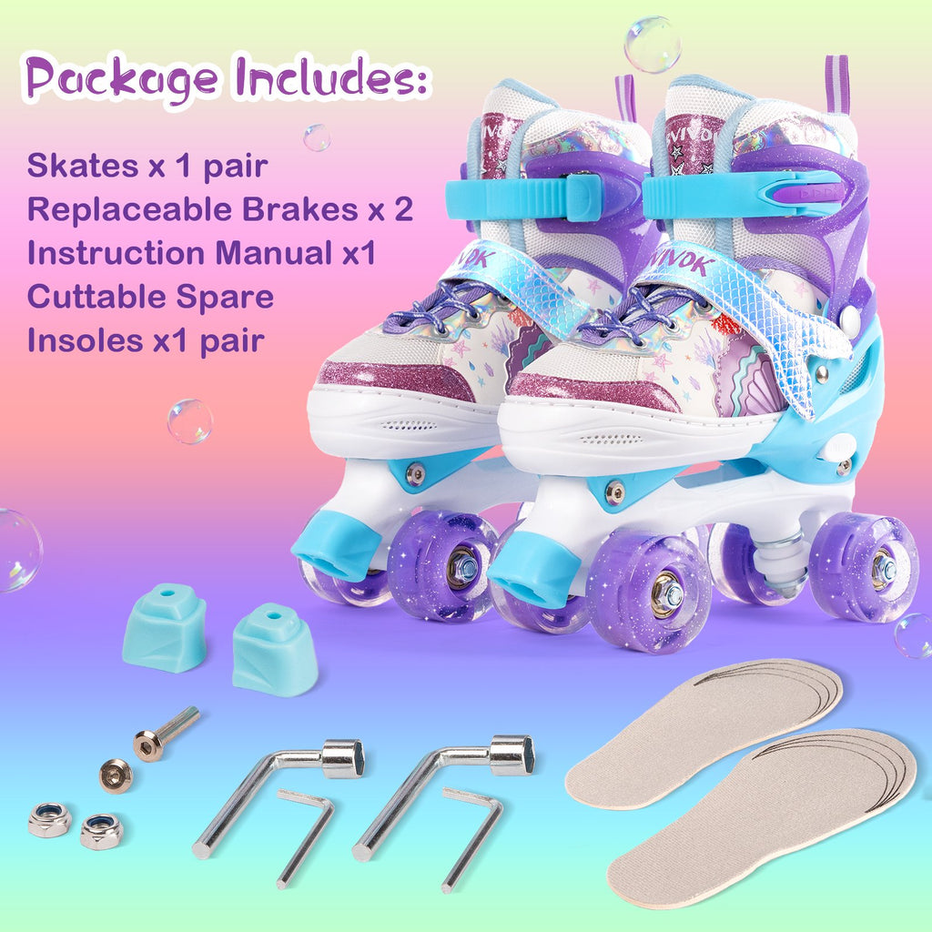 BVIVOK Adjustable Kids Roller Skates for Girls with Light up Wheels, Purple, Size 10C-13C