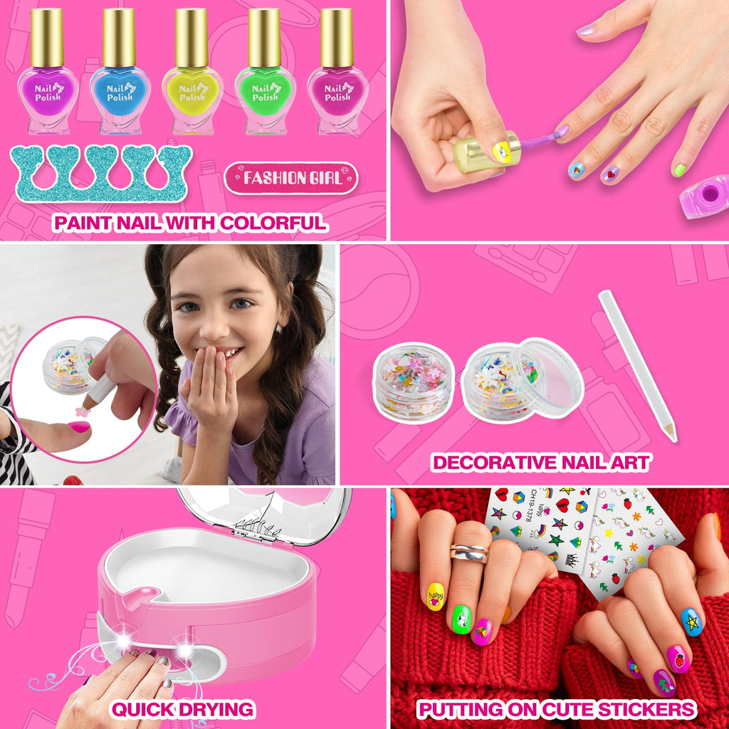 BATTOP Kids Nail Polish Kit for Girls Ages 6-12, Nail Art Set with Nail Dryer, Peel-Off Polish & Organizer