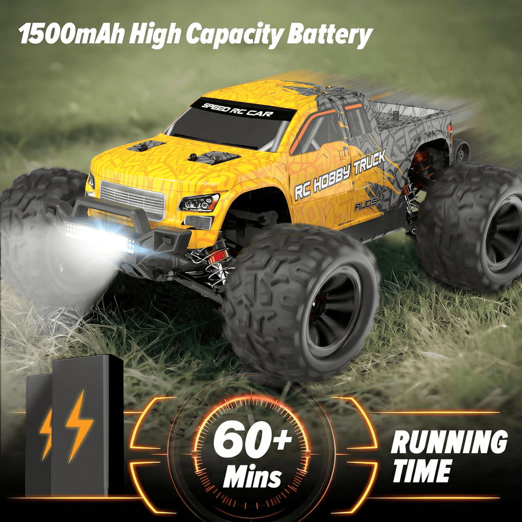 AUOSHI RC Cars 1:16 High Speed Remote Control Truck, 4WD All Terrain Off Road RC Truck 35+MPH with LED Lights, 2 Batteries for Kids and Adults Toy Gifts