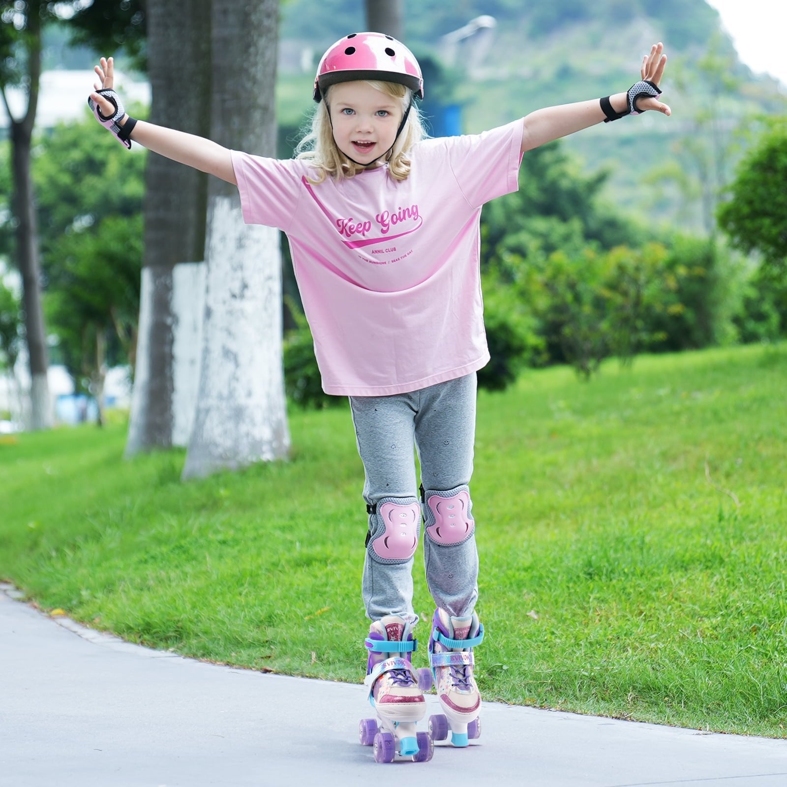 BVIVOK Adjustable Kids Roller Skates for Girls with Light up Wheels, Purple, Size 1-4