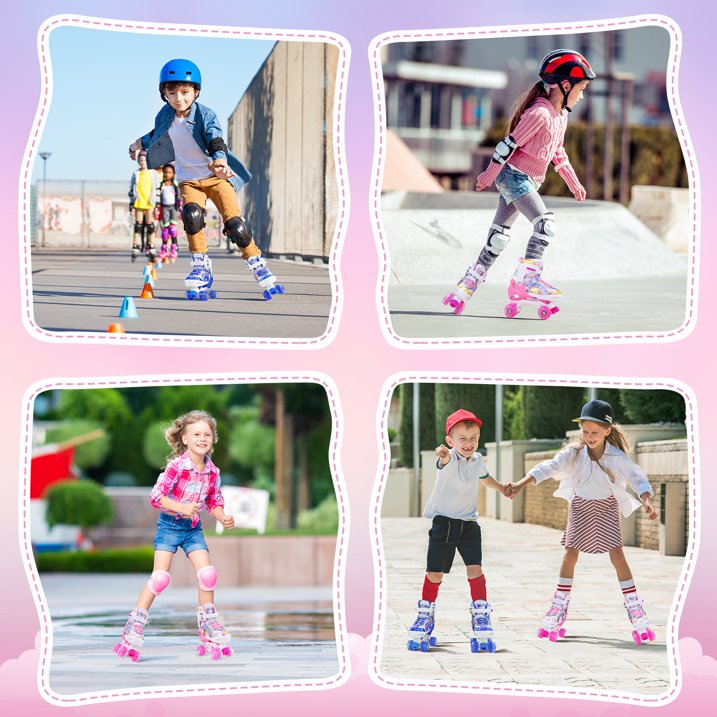 BVIVOK Adjustable Kids Roller Skates for Girls with Light up Wheels, Pink, Size 10C-13C